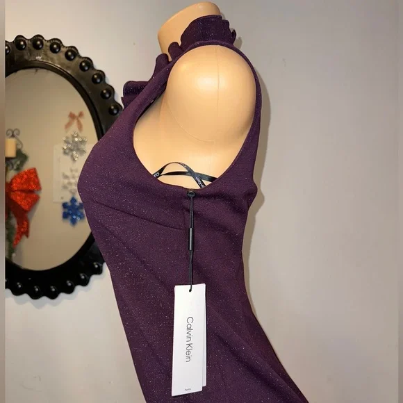 NWT SPARKLY CALVIN KLEIN DRESS SIZE 8P ELEGANT LOOKING WITH NECK SURROUNDING - Picture 5 of 16